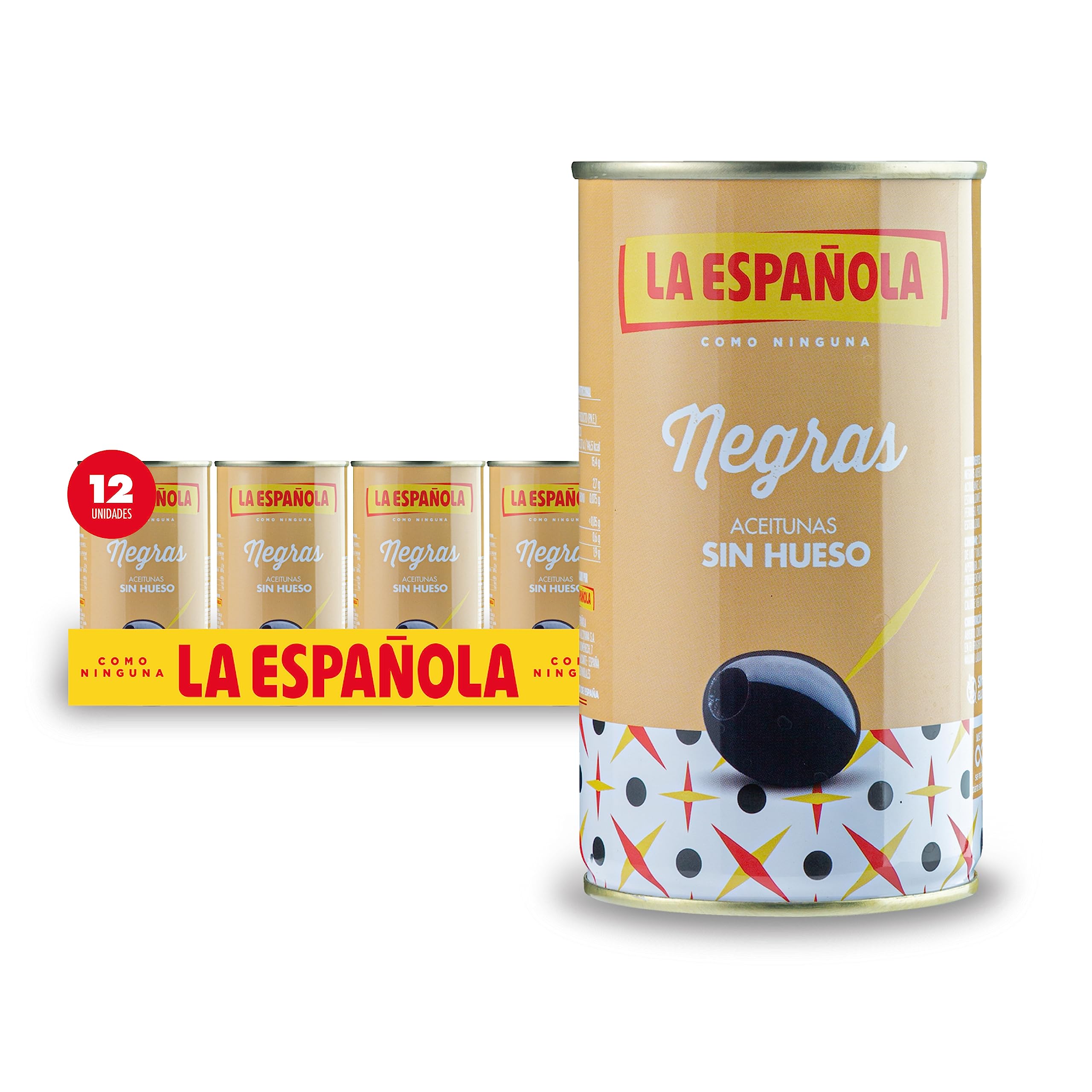 La Española Aceitunas Negras Lata Familiar Sin Hueso Pack 12 x 150g