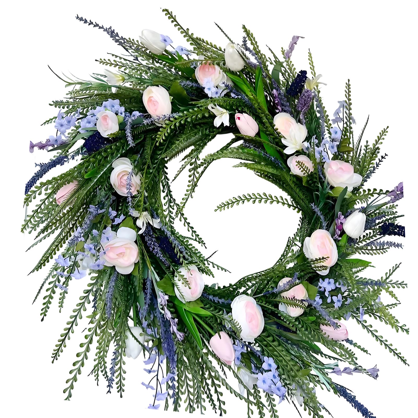 Klynovalu Artificial Spring Wreath 45x45cm Realistic Simulation Flower Wreath with Leaves for Door Easter Mother ’ s Day Decoration Spring