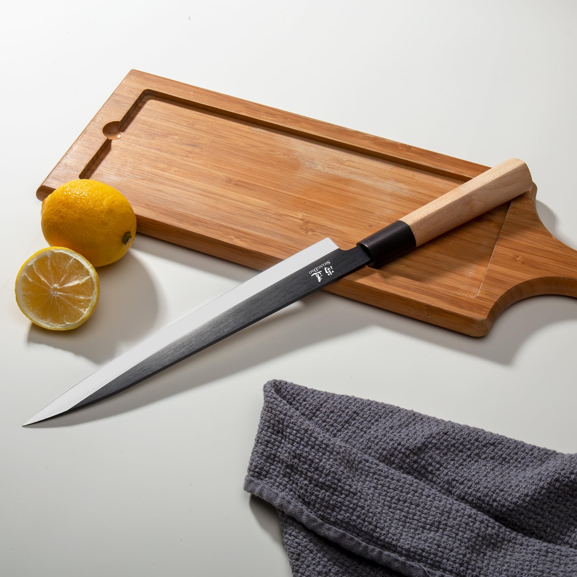 SHANGDAO Coltello Sashimi-Sushi, 25 cm, coltello da carne e coltello Yanagiba, filetto e taglio di pesce, acciaio tedesco e manico in legno tradizionale, confezione regalo