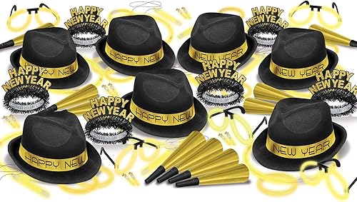 Beistle Assortiment noir et doré pour 50 personnes Happy New Year Party Supplies