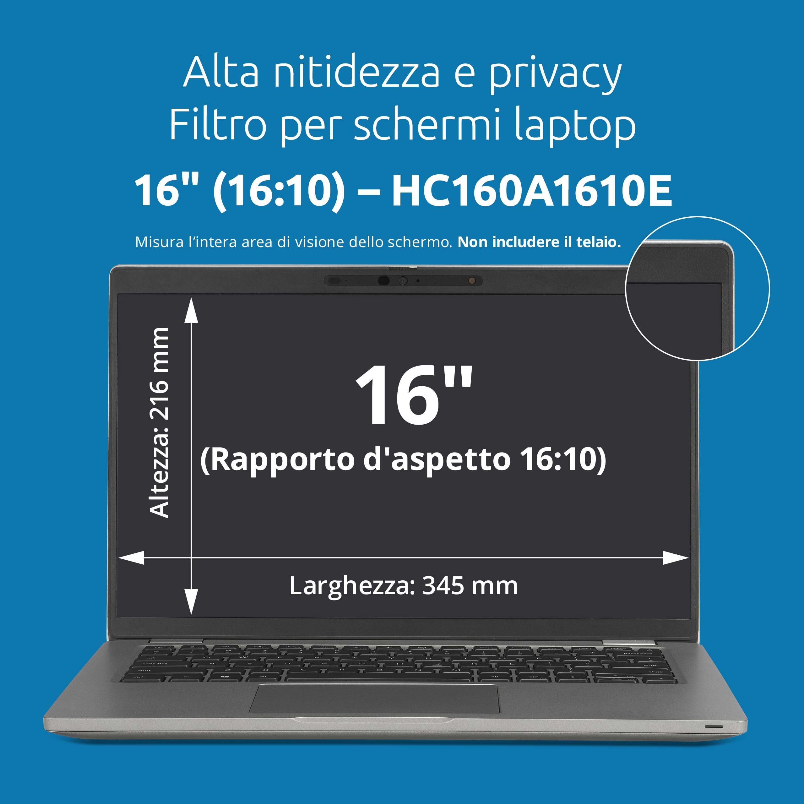 Kensington Filtro privacy schermo alta nitidezza per laptop da 16 pollici, rapporto d'aspetto 16:10, blocco della luce blu, antiriflesso, antigraffio, compatibile con laptop ASUS HP Lenovo ACER Dell
