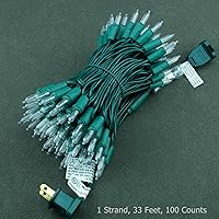 Vista 7 de YULETIME - Luces de Navidad LED de color blanco frío con cable verde, juego de luces de cadena de calidad comercial certificadas por UL de 33 pies