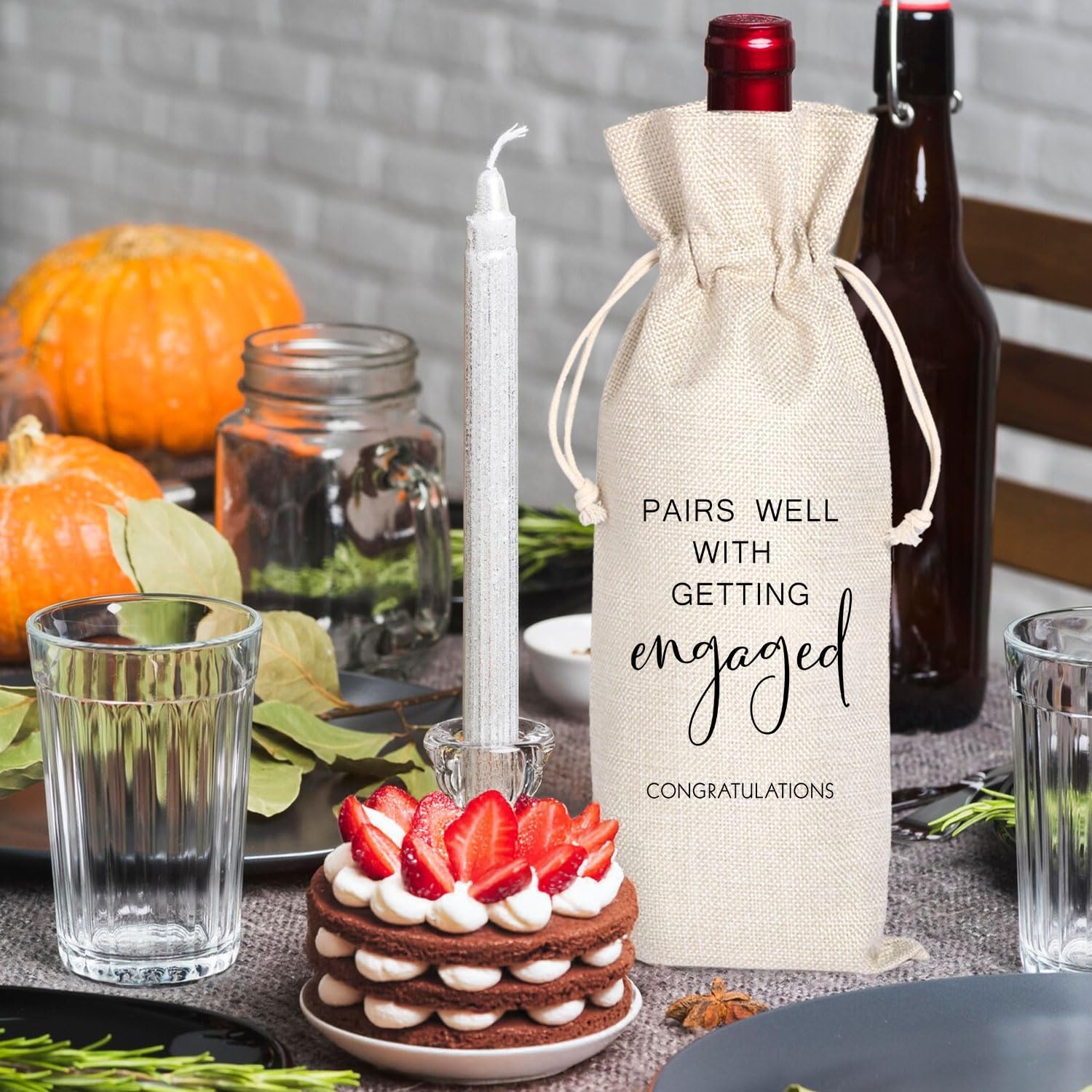 Engagement Wine Bag,Engagement Gifts for Couples,Engagement Gift,Personalized Engaged Wine Bag,Mr and Mrs Marriage Wedding Gifts,Wine Champagne Gift Bag,Getting Engaged (Beige-Engagement) - Image 7