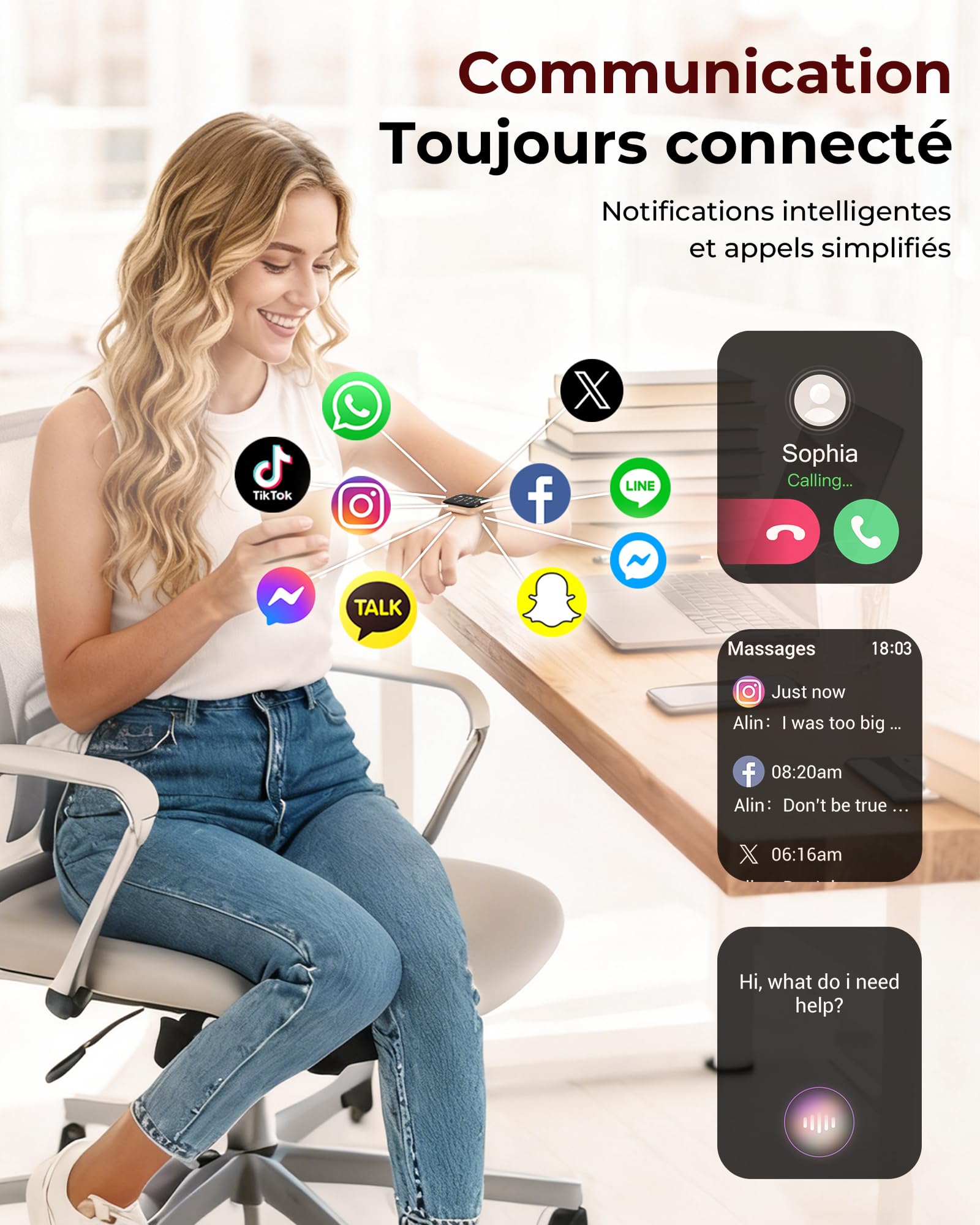 Iaret Montre Connectée Femme, Coffret Cadeau 4 Bracelets & Charm Papillon, Smartwatch écran 1,75", Appels Bluetooth, Suivi Fréquence Cardiaque SpO2 Sommeil, 120+ Modes Sport, Compatible iPhone Android