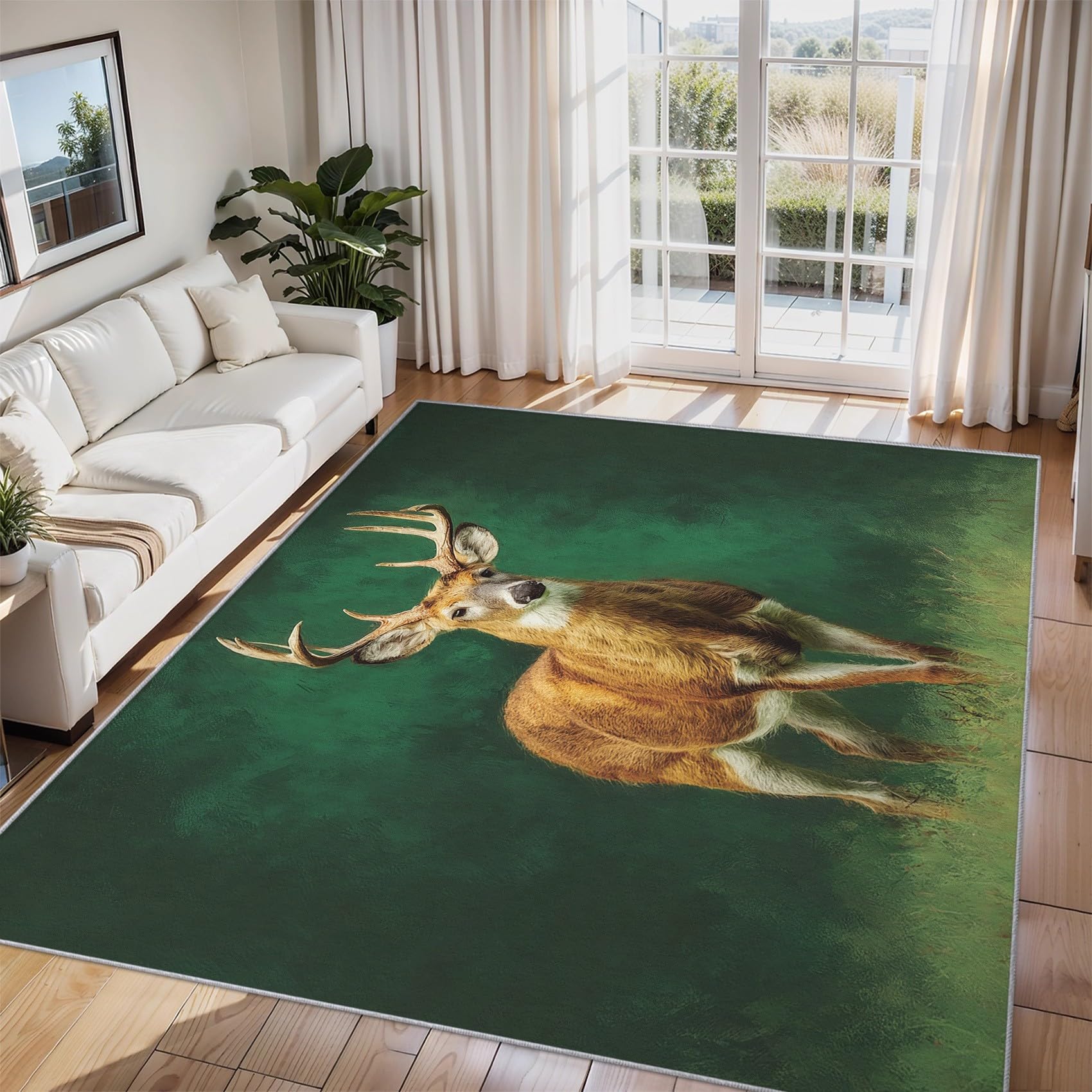 Tapis motif animaux chasse grand format 200x200 cm antidérapant et lavable