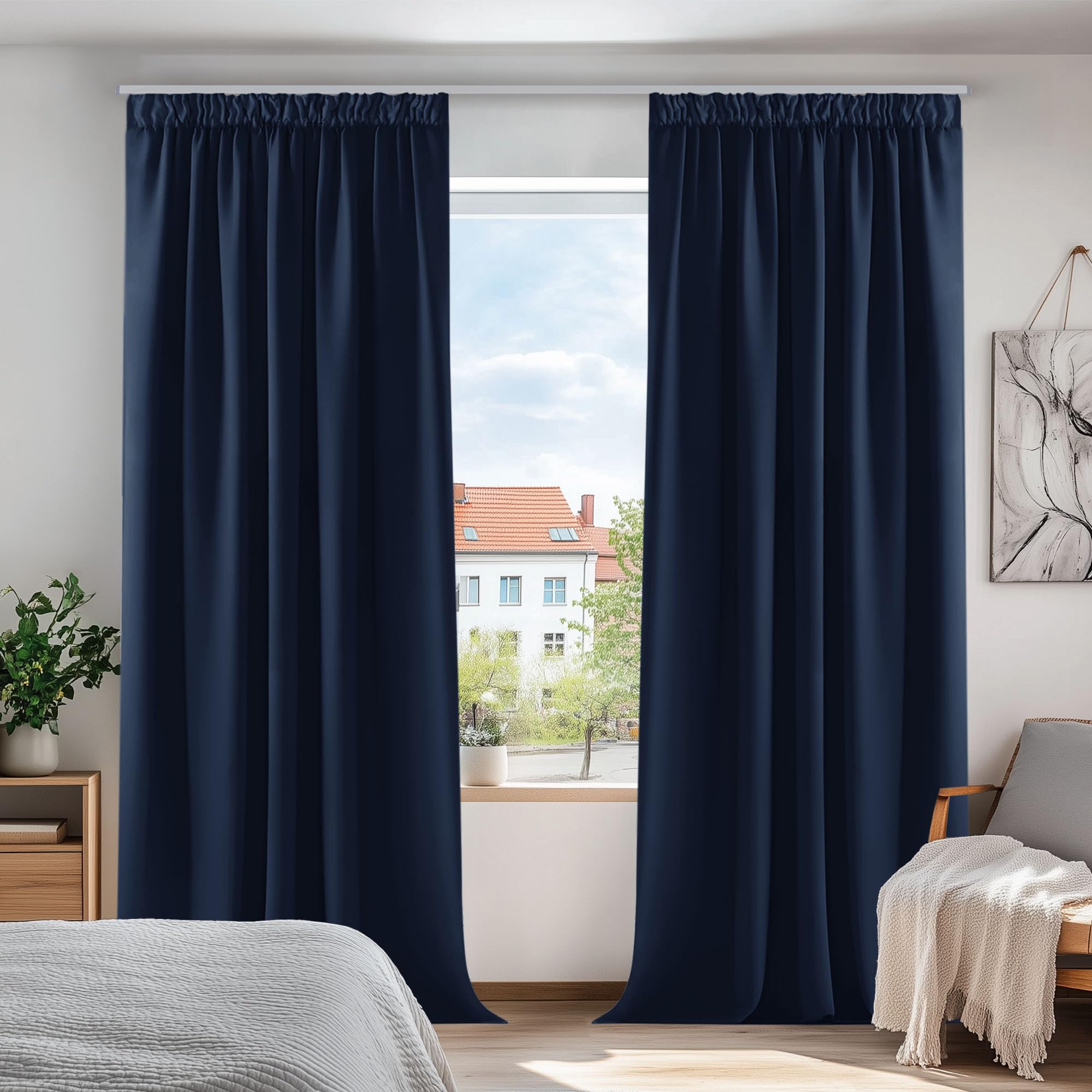 Deconovo Navy Blue Curtains 90 X 90 Inch Super Soft Thermal Insulated Pencil Pleat Blackout Curtains 2 Panels