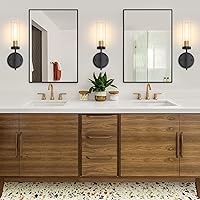 Vista 7 de Juego de 2 apliques de pared modernos, luces de tocador de baño negras y doradas con vidrio transparente, juego de 2 apliques de pared con cableado
