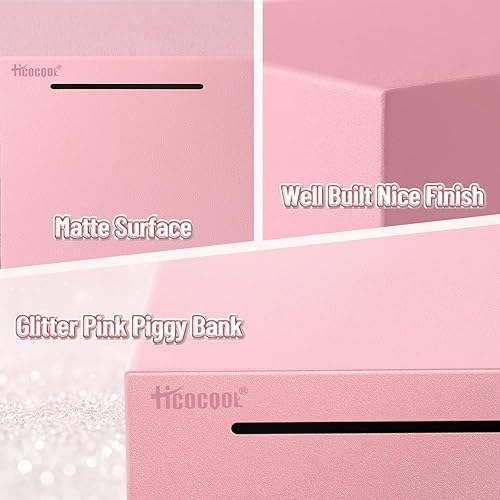 Miniatura 3 de Alcancía para adultos debe romperse para abrir, caja de ahorro de dinero de acero inoxidable (rosa, 5.9 pulgadas)