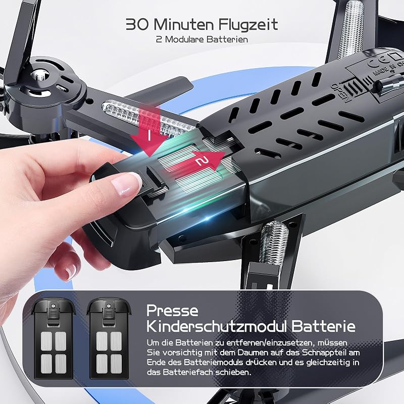 Wipkviey T6 Drón 1080P HD Kamerával - 32 Perc Repülési Idő, WiFi FPV Élő Videó, 2 Akkumulátor, Magasságtartás, Fejnélküli Mód, Kezdőknek