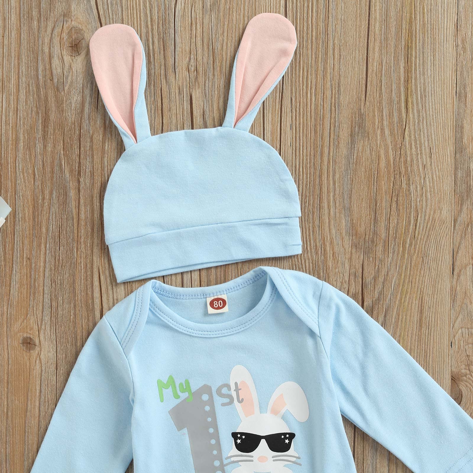 Newborn Baby Girls Boys Easter Outfits My 1st Easter Romper Bodysuit Stripe Bunny Pants Hat 3Pcs Clothes Set