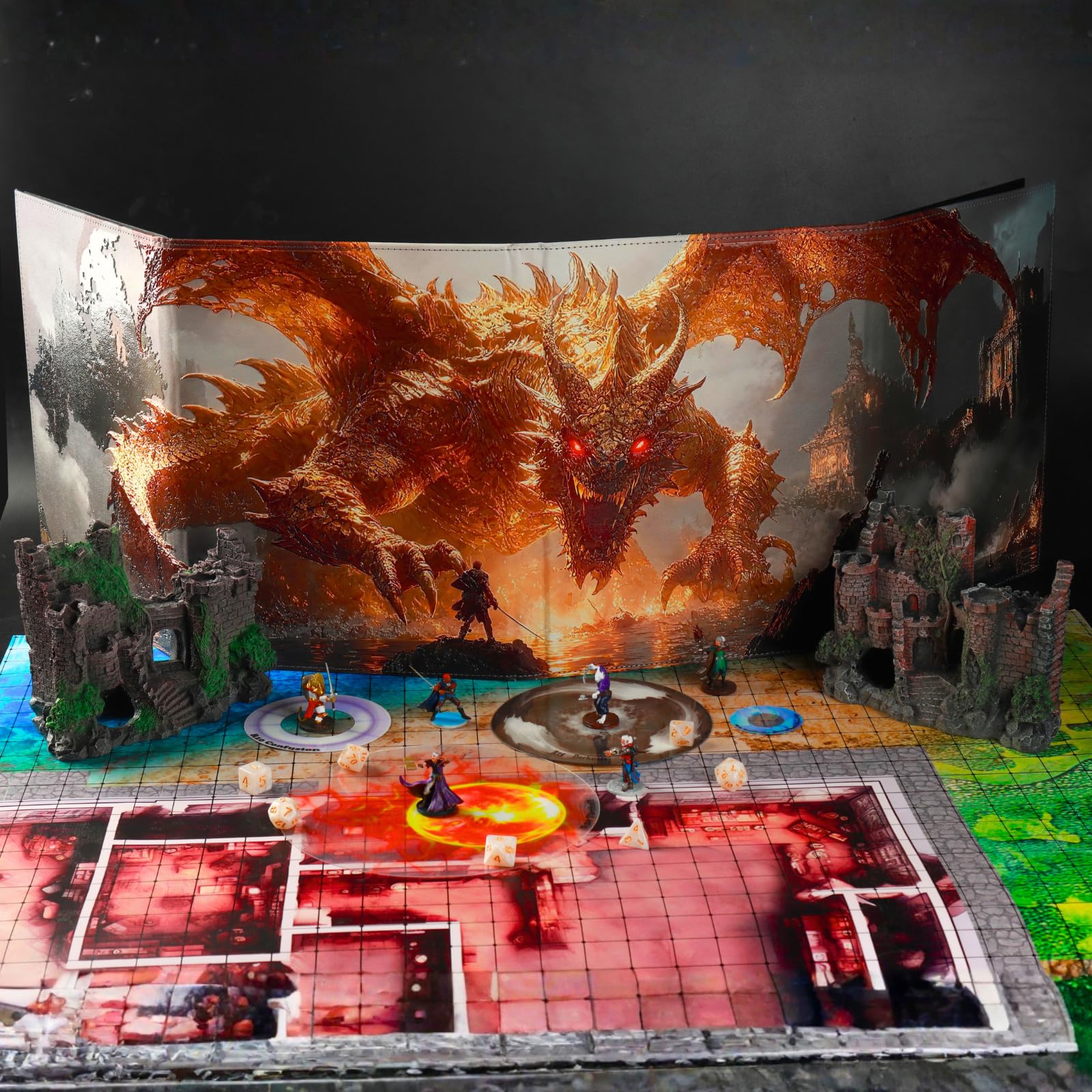 DND DM Ekran Obraz Olejny Efekt Ulgi Wodoodporna Tkanina 8 Paneli z Kieszeniami Dungeon Master Accessories Dungeons and Dragons 5e GM Screen D&D Gift