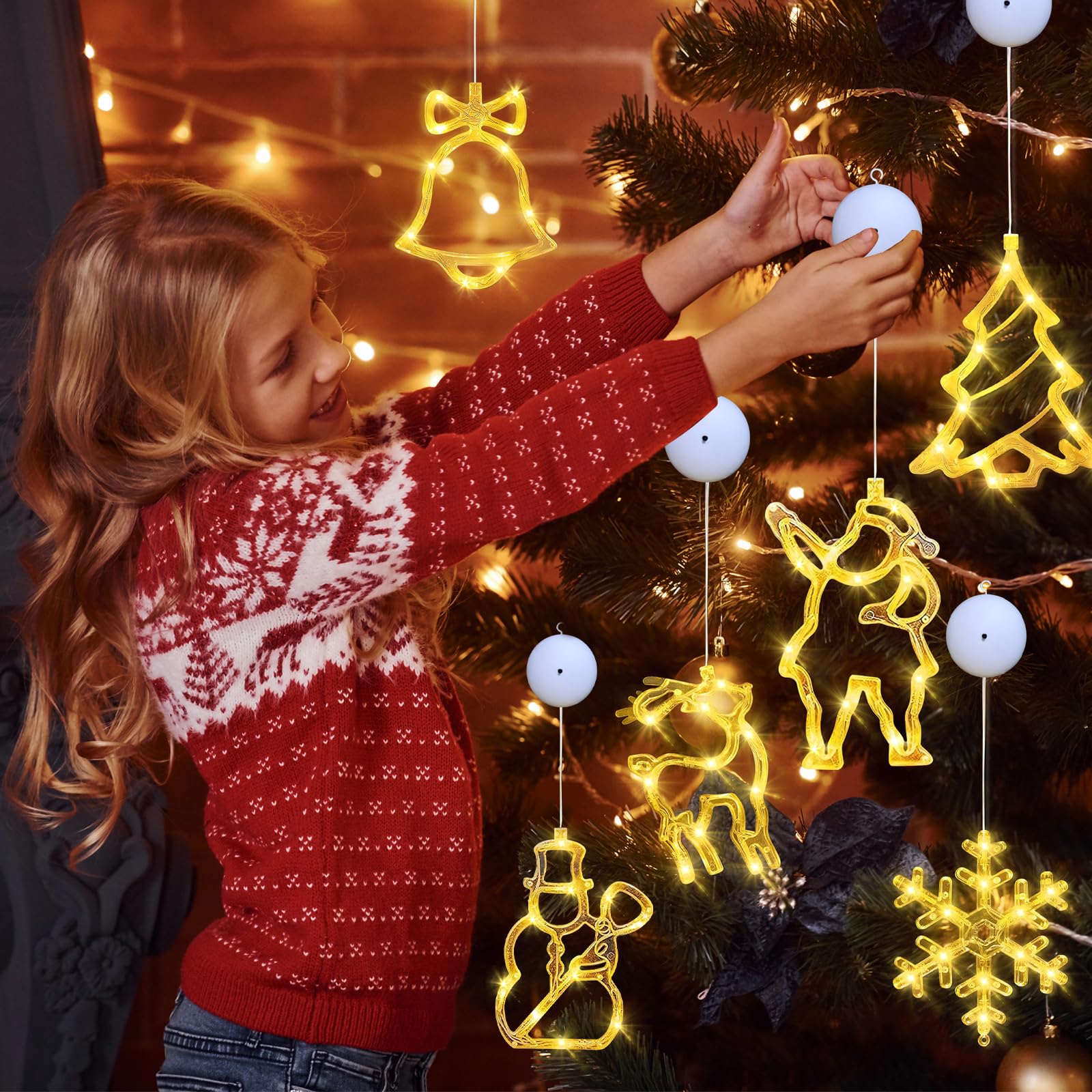 6er Set LED Saugnapf-Weihnachtslichter - Fensterdeko Für Innen Mit Weihnachtsmotiven, Batteriebetrieben