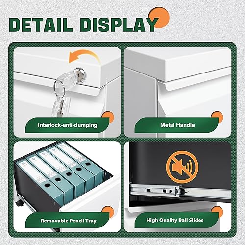 Miniatura 5 de Letaya Archivador móvil de 2 cajones con cerradura, archivadores de metal para debajo del escritorio para organizar cartaslegalA4 (totalmente