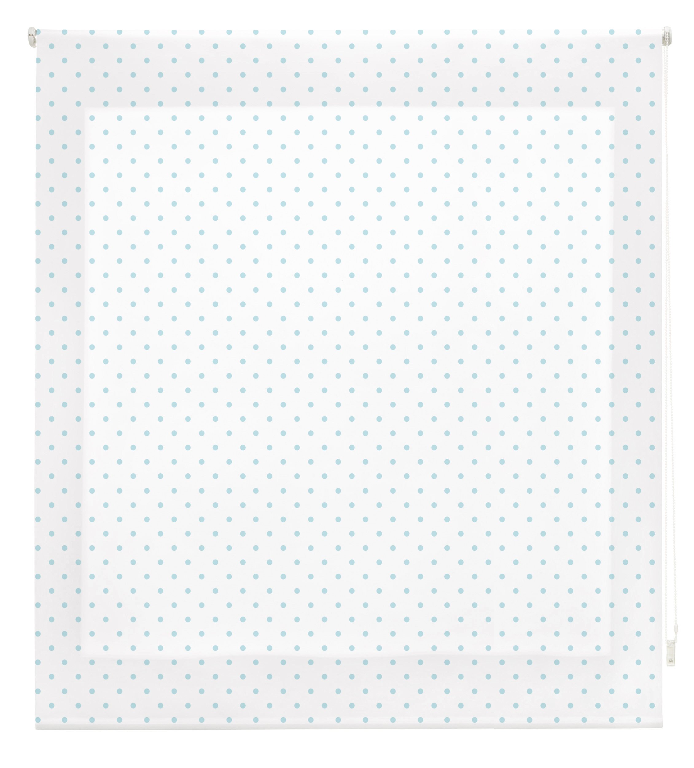 Blindecor Estor Enrollable, Tela, Blanco con motas Turquesas, 150 x 180 cm