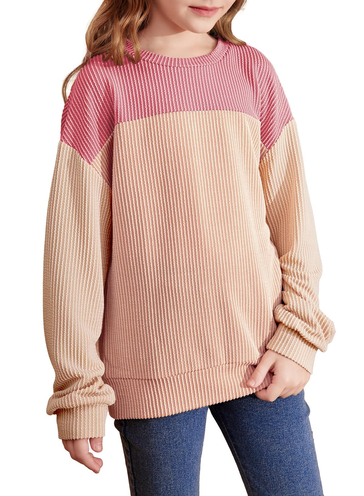 blibean Girls Fall Long Sleeve Shirts Kid Color Block Tops Size 6-15 Years