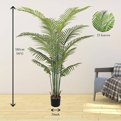 Miniatura 2 de laverntard Palmera artificial, palmera tropical falsa de 6 pies de alto con 15 troncos, decoración moderna, plantas artificiales falsas para