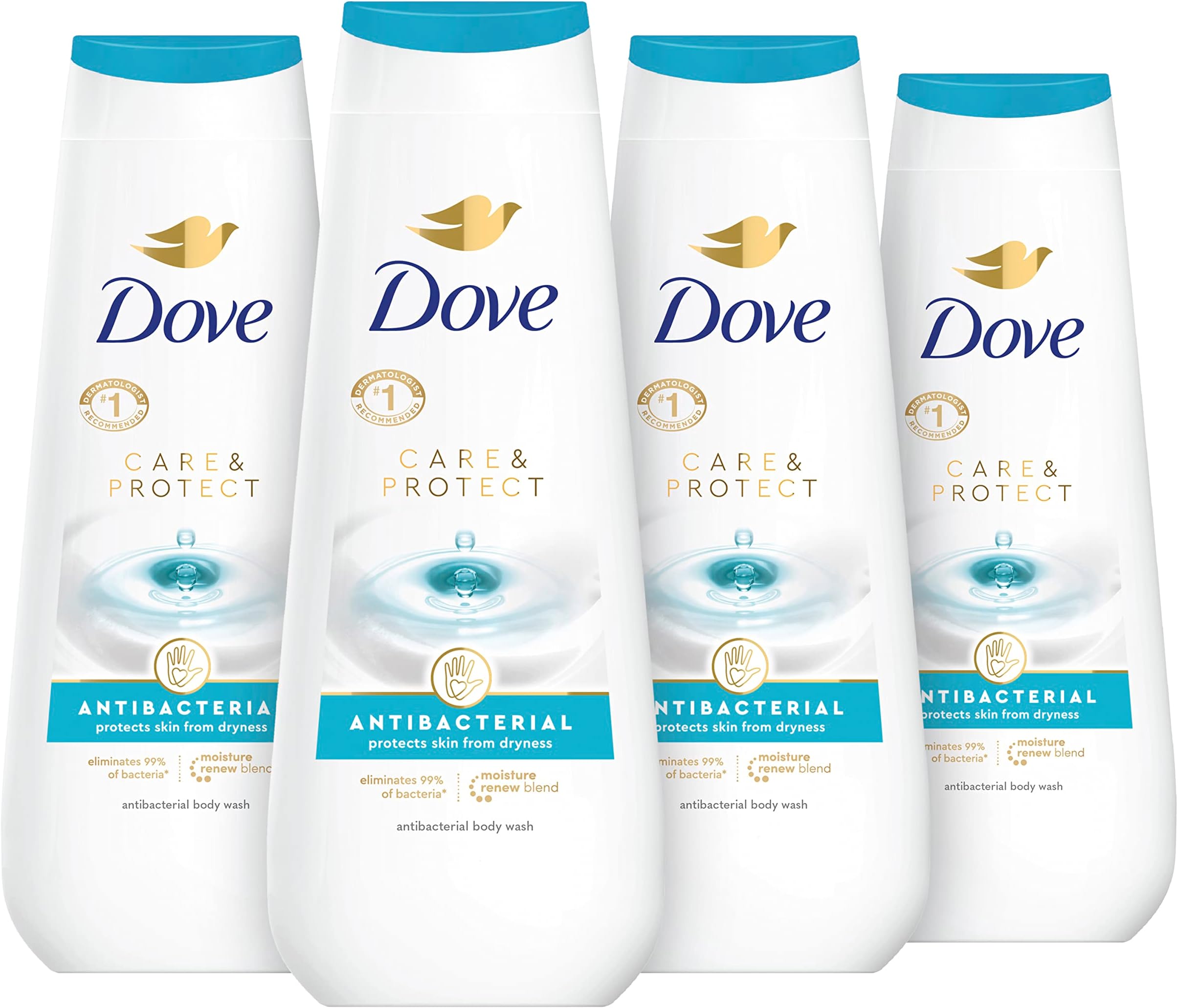 Dove Body Wash Care & Protect Antibacterial 4 Count For All Skin Types Protects from Dryness 20 oz