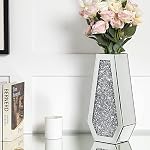 Vases de fleurs en diamant broyé, vase miroir en verre décoratif 36H cm, Vase de table en verre argenté, vase de cristal argenté pour décoration maison, ne peut pas retenir l'eau