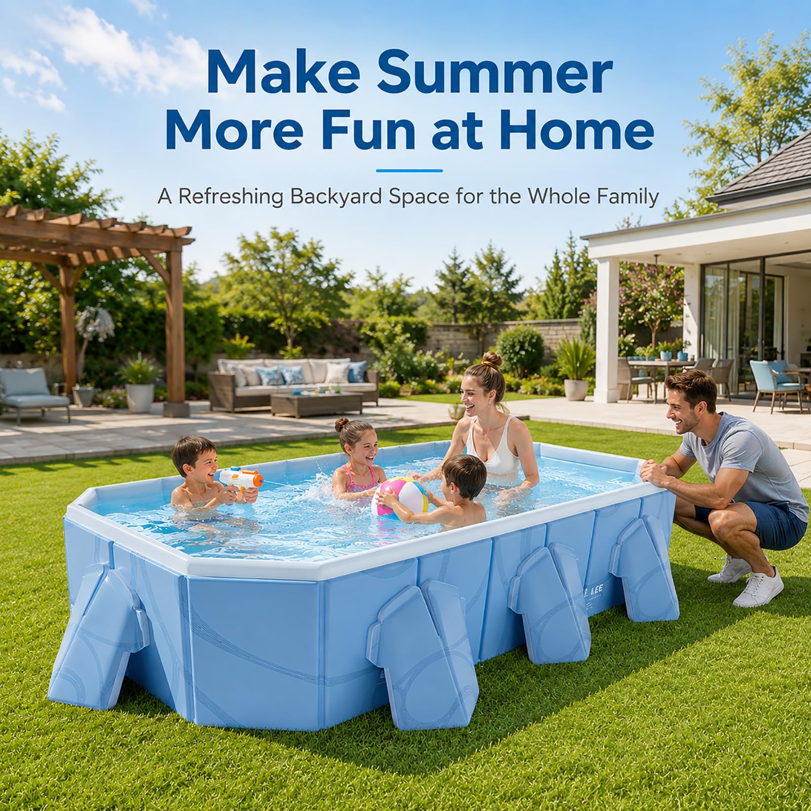 Grande Piscina Fuori Terra Rettangolare per Famiglia e Giardino | Piscina Esterna Portatile con Pareti Resistenti per Bambini e Adulti(Green,2.6m/102in)