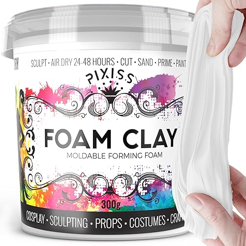 Moldable Cosplay Foam Clay (White) by Pixiss (300 Gram) Cosplay Foam Clay - High Density and Perfect for Intricate Designs | Air Dry | Great for Cutting with Knife or Rotary Tool, Sanding or Shaping - 300g - White