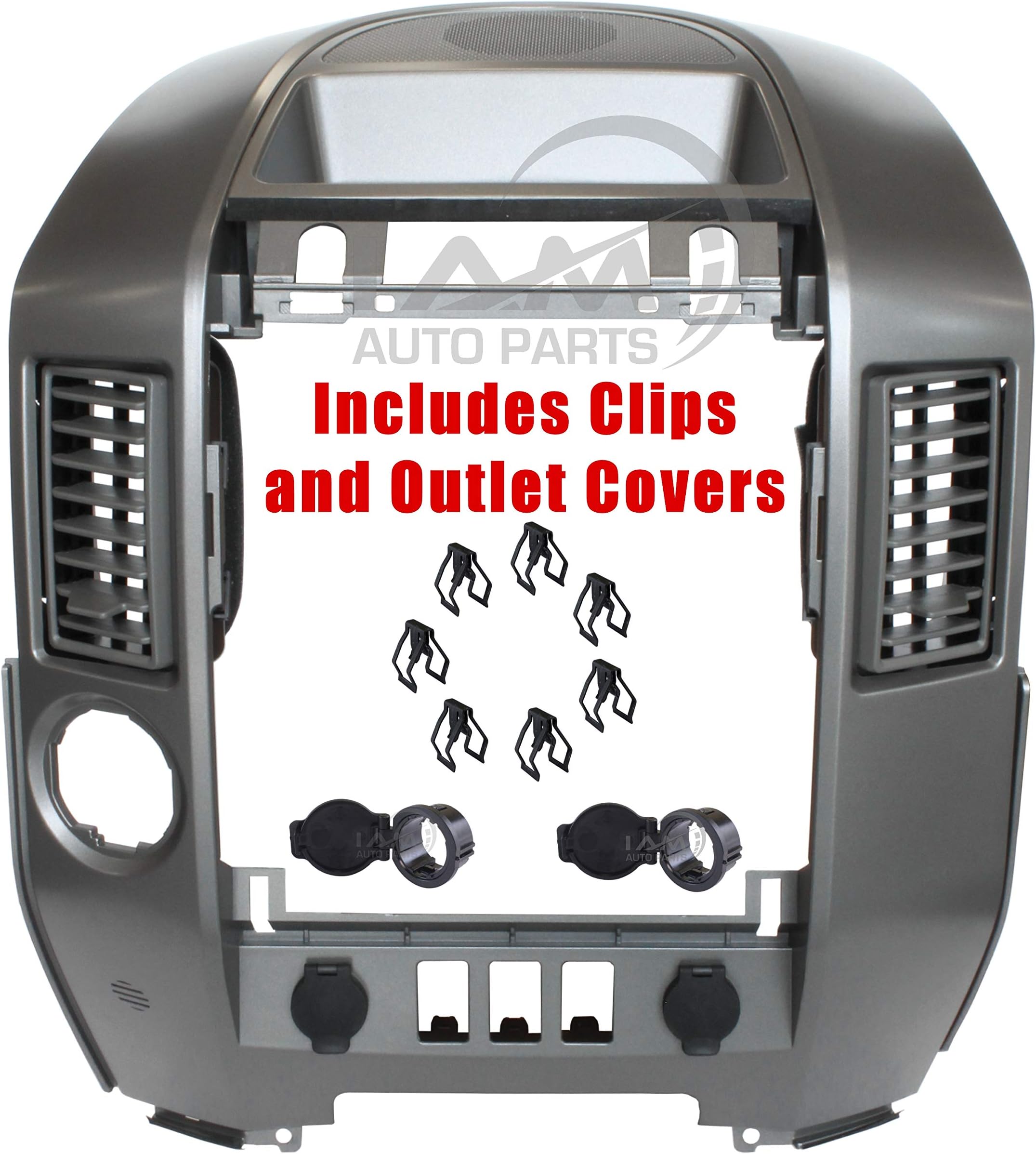IAMAUTO 03450 Center Dash Radio AC Finisher Surround Bezel WITH Speaker Bezel For 2004 2005 Nissan Titan and Armada Models PRIOR to 8/2005 ***(WITHOUT Navigation) CLIPS INCLUDED