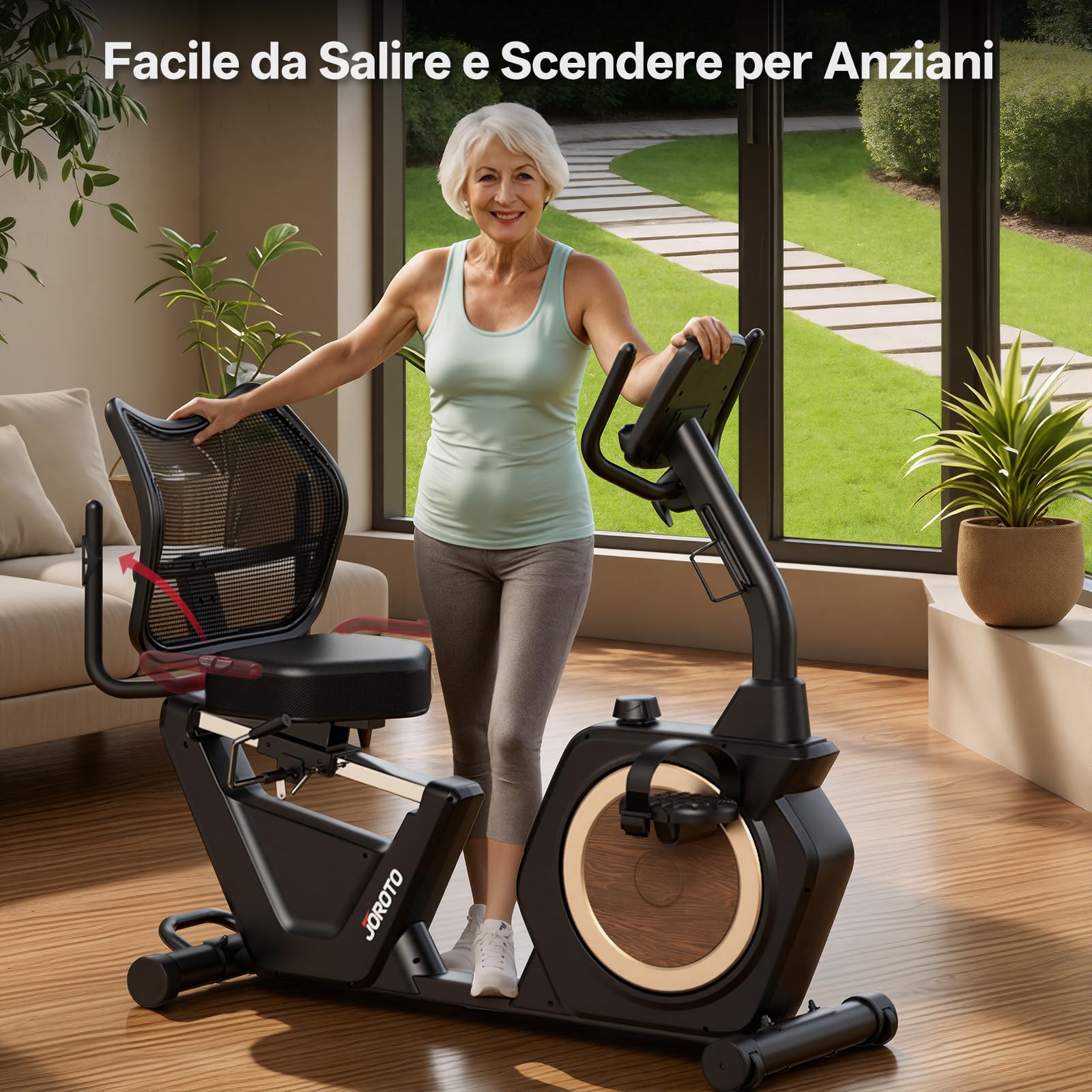 JOROTO JH50 Cyclette Orizzontale, Cyclette da Seduta Bluetooth con App, 16 Livelli di Resistenza Magnetica, Sella e Schienale Regolabili Fino a 182KG, Display LCD, Sensori di Frequenza Cardiaca