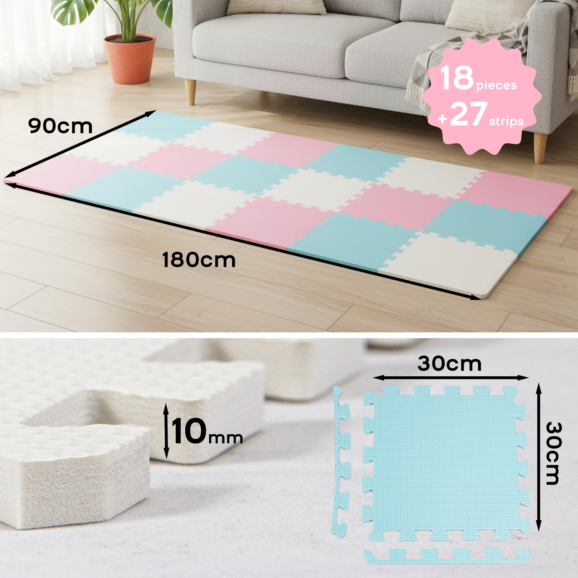 1 'x 1' (30cm x 30cm Tappetini ad Incastro | Tappetino in Morbida Schiuma | Tappetino da Gioco | Tappetino da Palestra (12/18 Pezzi)