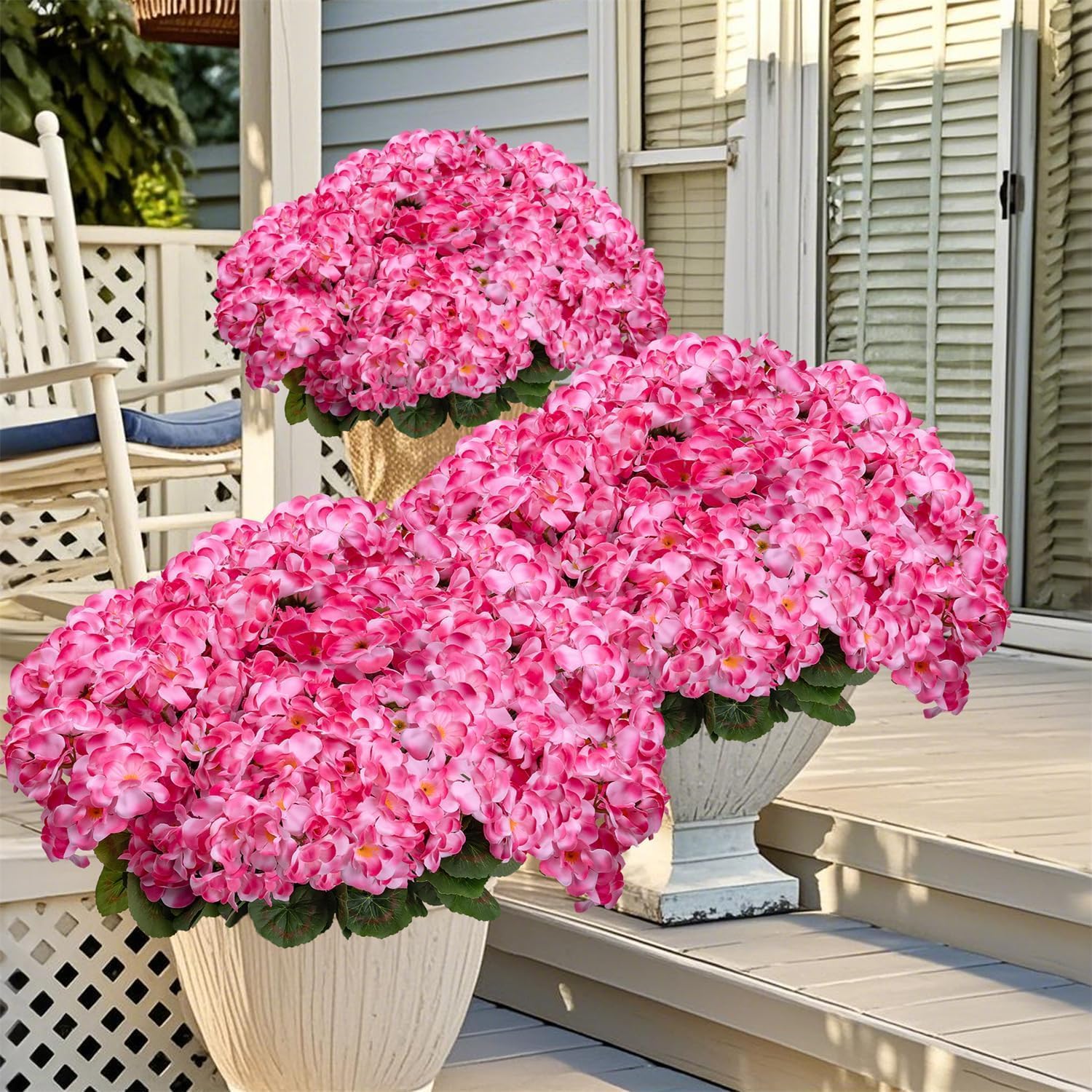 6PCS Artificial Geraniums Outdoor Flowers, Faux Pink Geraniums Artificial Flowers Plants Outdoor UV Resistant Plants, Realistic Silk Flowers for Cemetery, Front Porch Decor, Table Centerpiece - Image 2