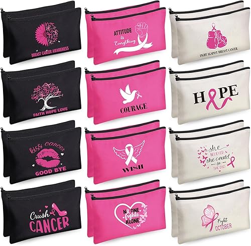 Bolsa de concientización sobre el cáncer de mama, bolsa de maquillaje de viaje con cinta rosa, bolsa de cosméticos para cáncer de mama, bolsa