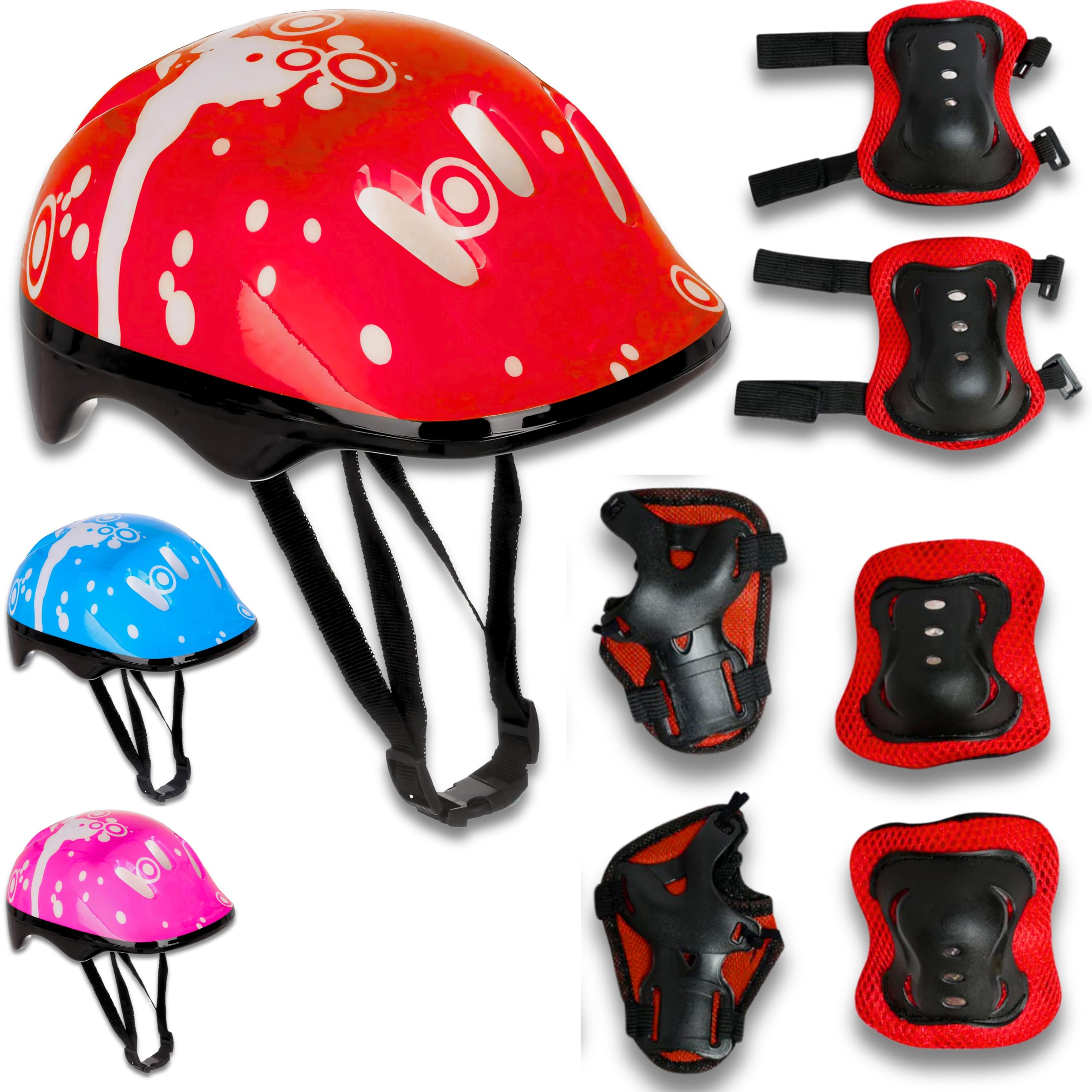 SGM 2081-1 Kids Protective Gear, Helmet Knee Pads and Elbow Pads Set with Wrist Guard Skateboard Accessories for Rollerblading Skateboard Cycling Skating Scooter (Red)