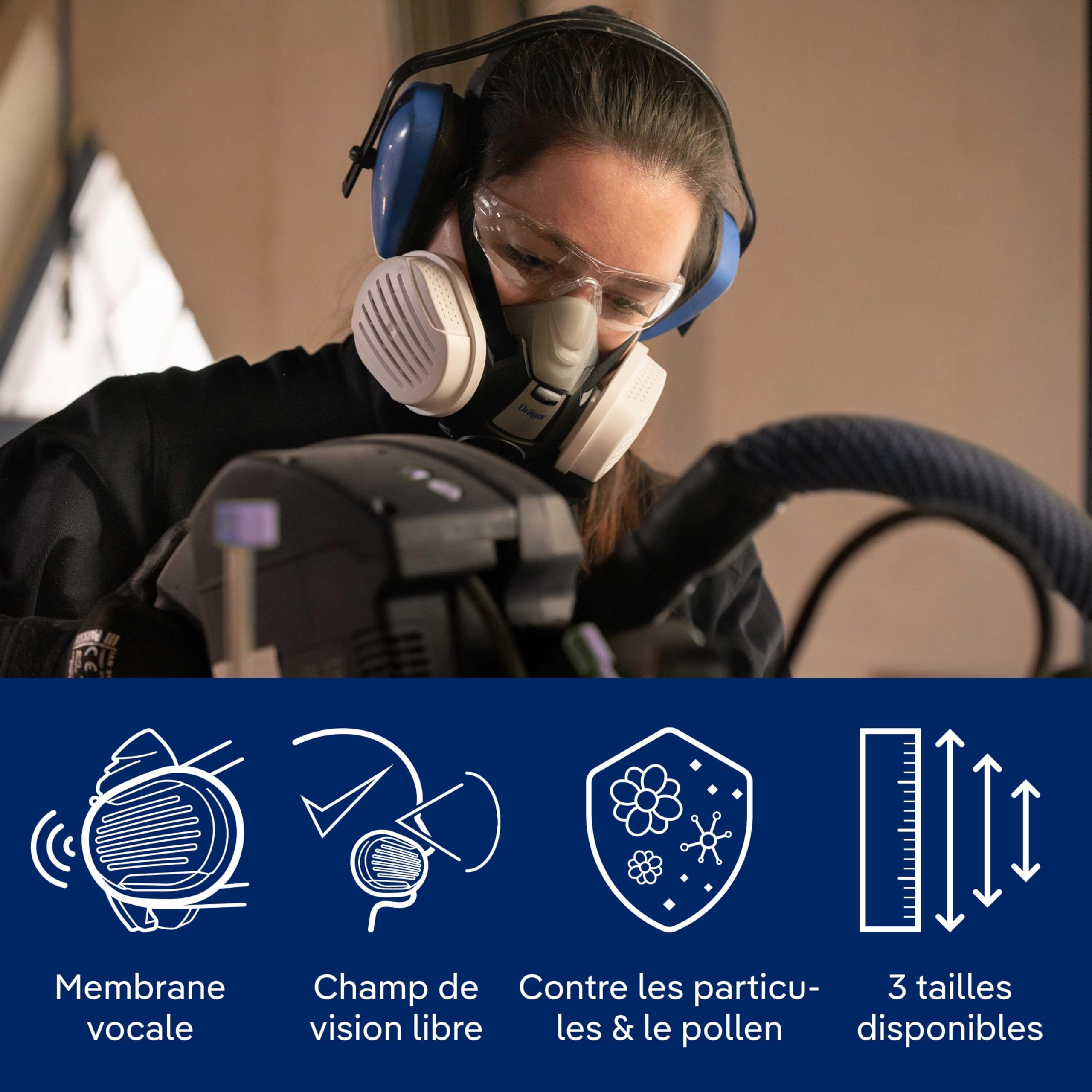 Dräger X-plore 3300 Demi-masque poussières-artisanat avec filtres P3 R résistant à l’eau contre des particules fines