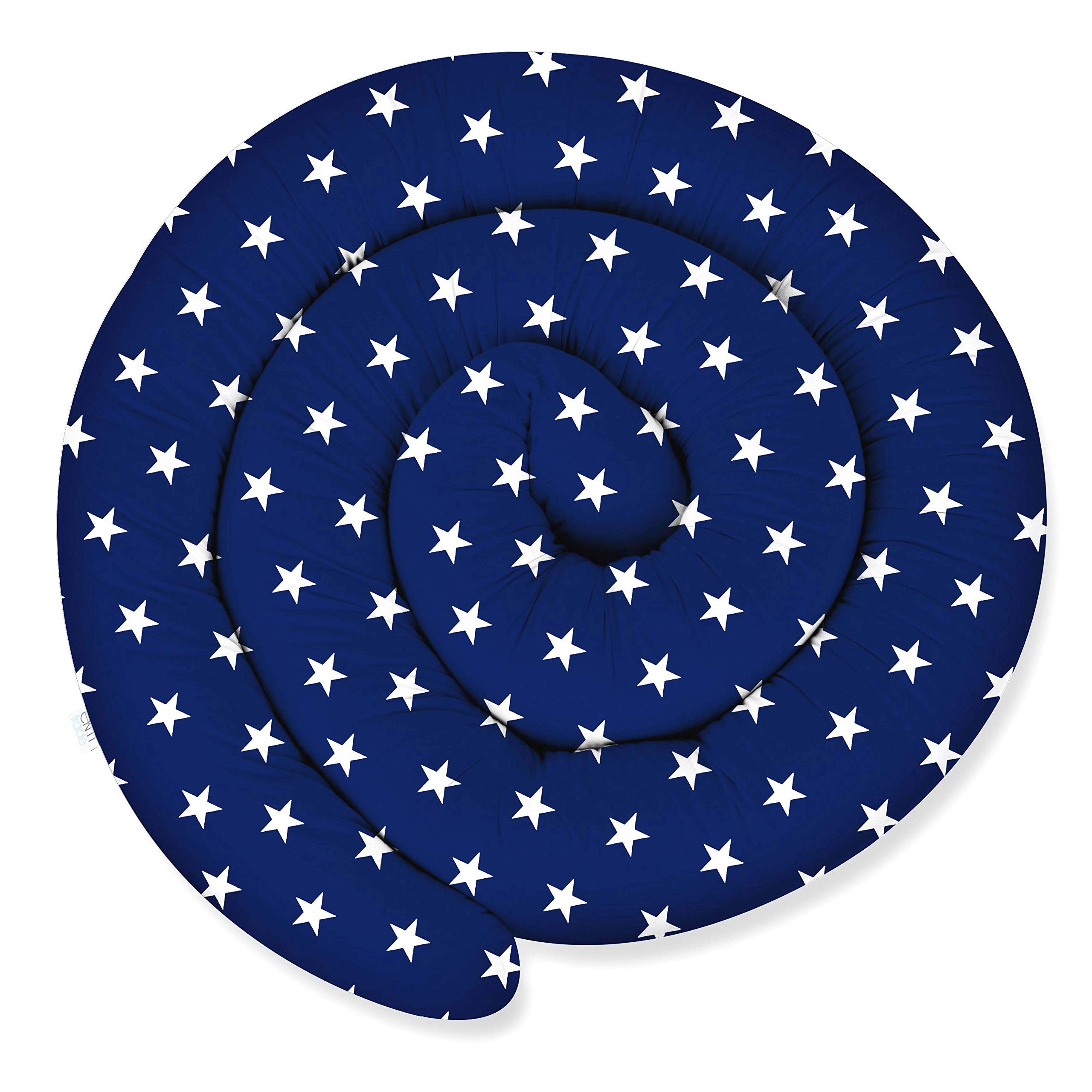 ekm trade XXXL 400 cm Bettschlange für Allergiker Bettkissen Stillkissen Bettrolle Zierkissen Bettumrandung Schlange Handmade 100% Baumwolle (3 – Marineblau – Weiße Sterne, 400 cm)