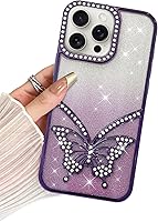 Vista 21 de BITOBE Diseñada para iPhone 16 Pro Max, Bonita Funda de Mariposa 3D Delgada con Chapado Brillante Reluciente de Lujo para Mujeres y Niñas Protectora