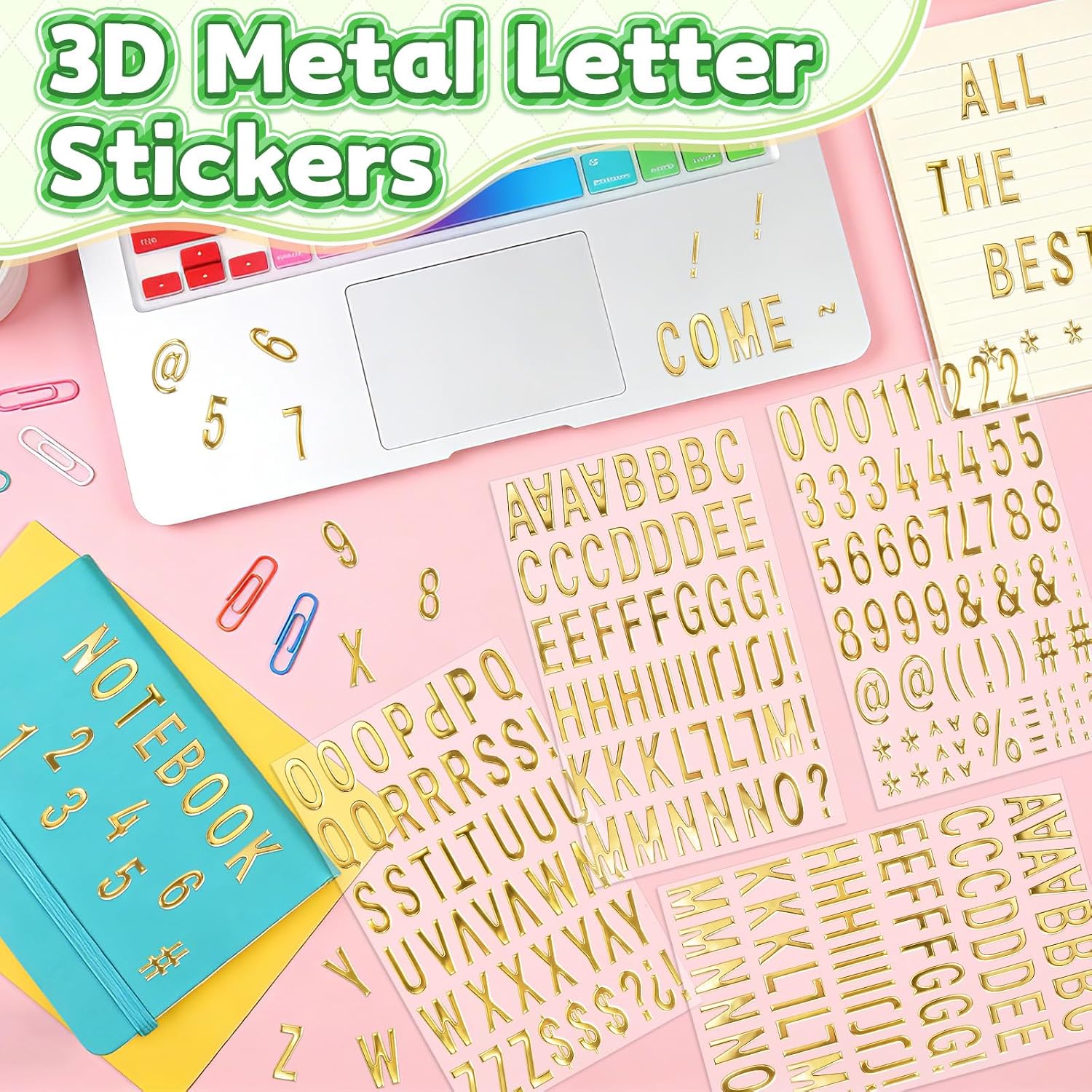 360 Pcs Gold Letter Stickers, Foam Alphabet Number Stickers 1 Inch, Self-Adhesive 3D Puffy Sticker Letters for Graduation Cap Scrapbooking DIY Crafts Gift Greeting Cards Signs Party Decor (6 Sheets)
