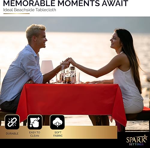 Miniatura 7 de Amcrate Mantel de plástico rojo desechable, paquete de 2 manteles de alta calidad para mesas rectangulares de 54 x 108 pulgadas. Se adapta a mesas
