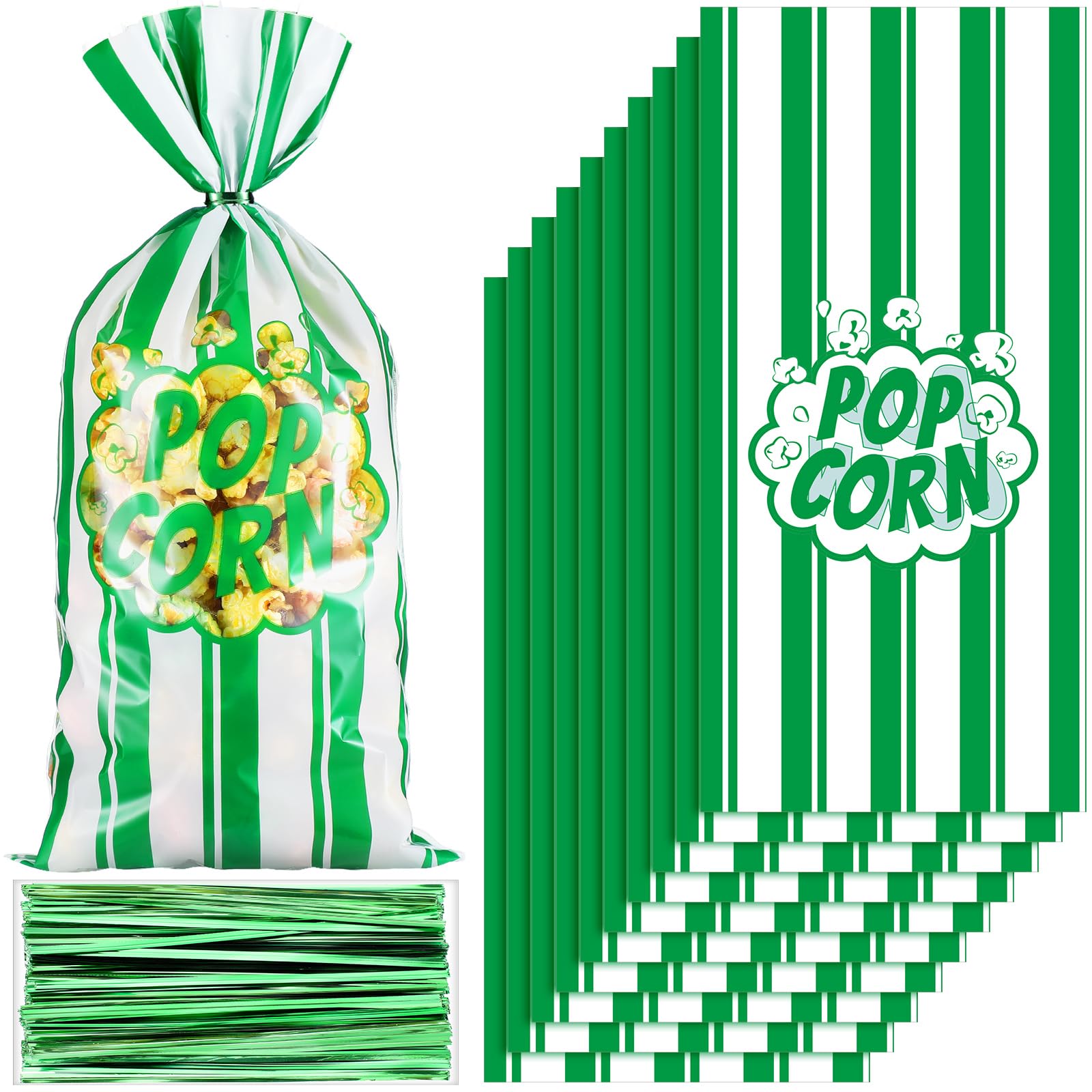 Ninehaoou Popcorn Bags Bulk Movie Night Pop Corn Plastic Bags for Popcorn Machine Pop Corn Snack Containers with Twist Ties for Carnival Graduation