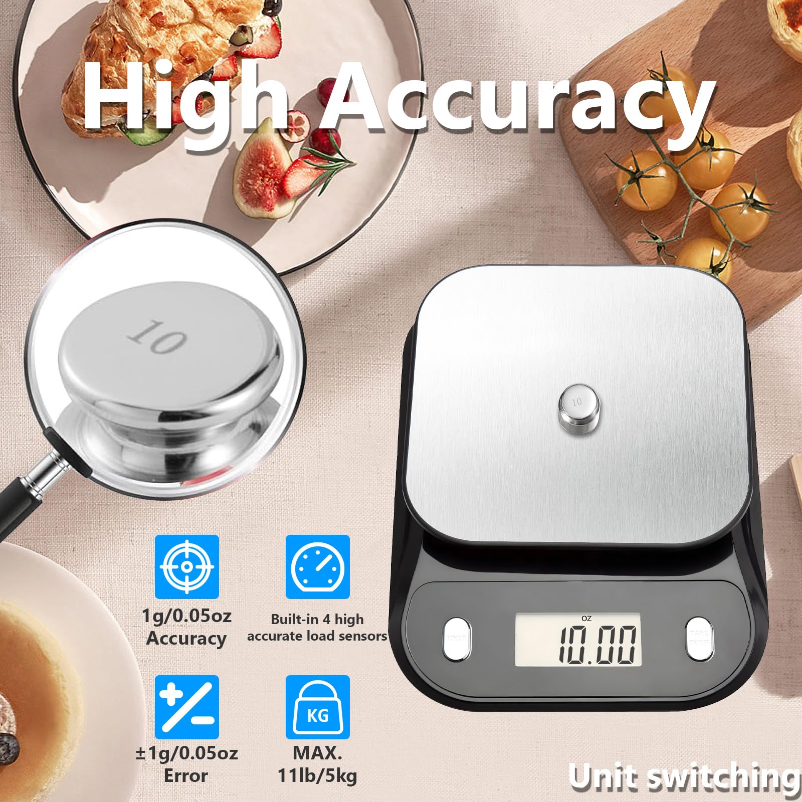 Báscula de cocina digital parlante, báscula electrónica de cocina, báscula de alimentos parlante con pantalla LCD grande, báscula de pesaje de alimentos con plataforma de disco de acero inoxidable,