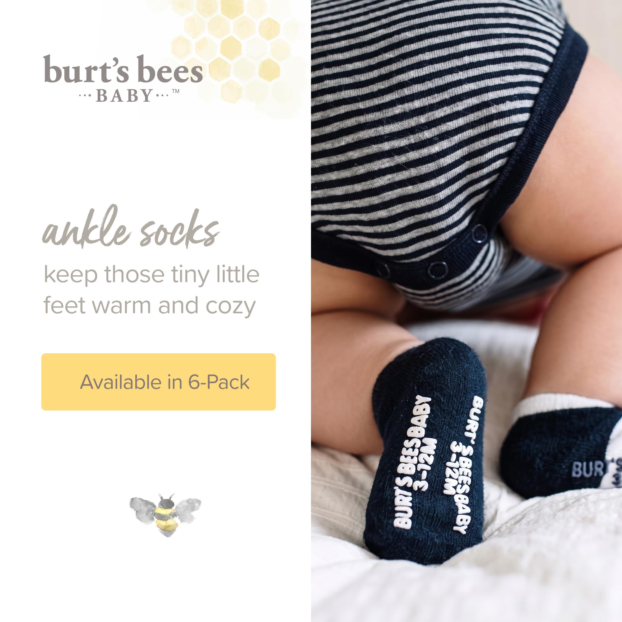 Burt's Bees Baby Baby - Jungen Socks, 6-pack Ankle Or Crew With Non-slip Grips, Made With Organic Cotton Lässige Socken (6er Pack)