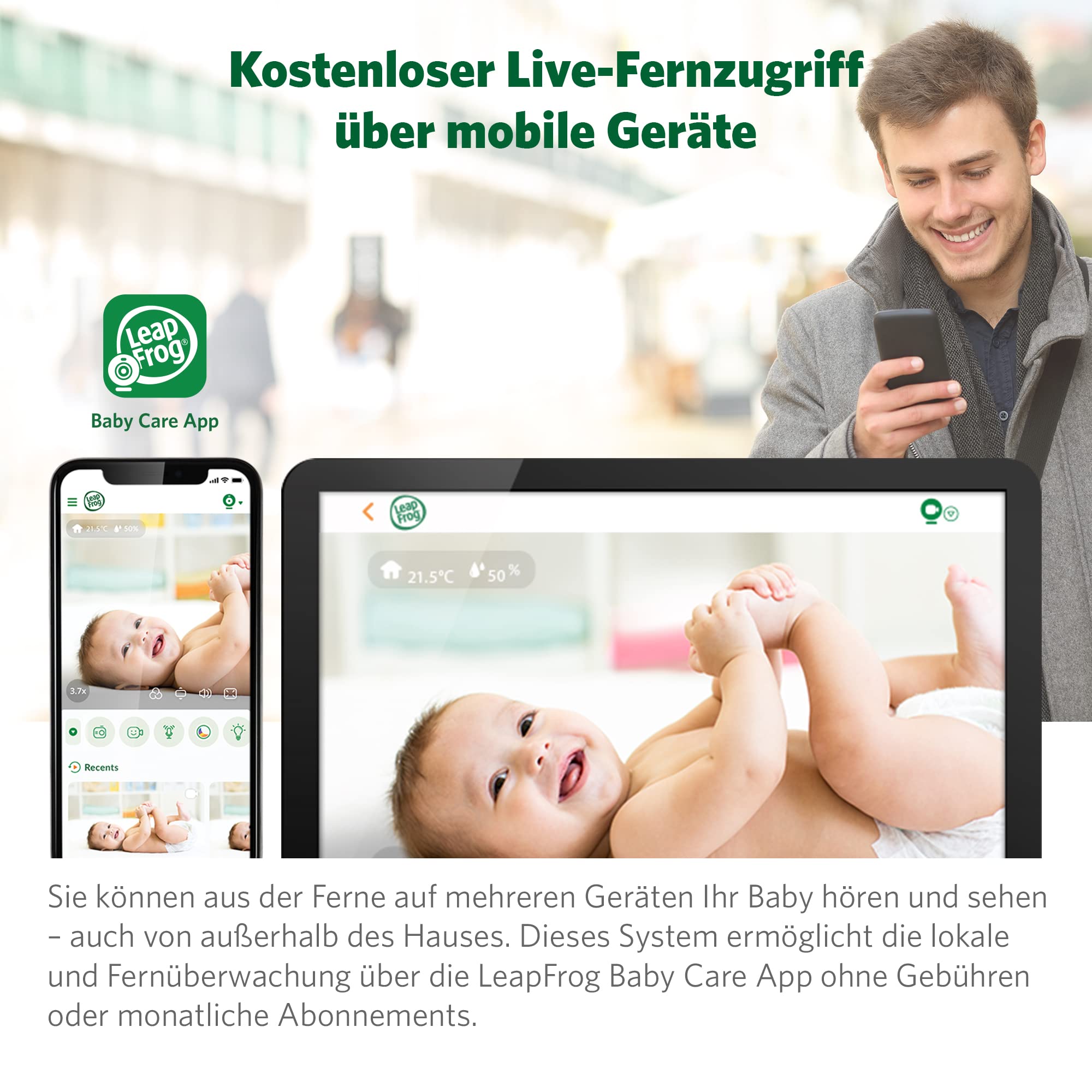 LeapFrog LF925HD Monitors para Bebés, 1080p WiFi Monitors Inteligentes para Bebés, 360° Traducción e Inclinación, Zoom 8X, ExhibiciónLCD de 5 "720p, Visión Nocturna, Walkie - Talkie Bidireccional