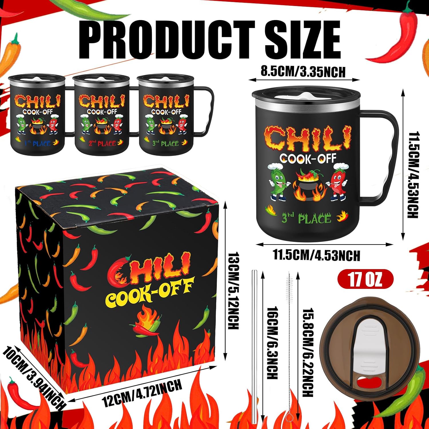 3 Pcs Chili Cook off Prizes Trophies Cups 1st 2nd 3rd Prizes Awards with Gift Boxes Chili Cook off Gifts for Festival Cooking Baking Contest Food Competition Decorations (17 oz Tumbler) - Image 2
