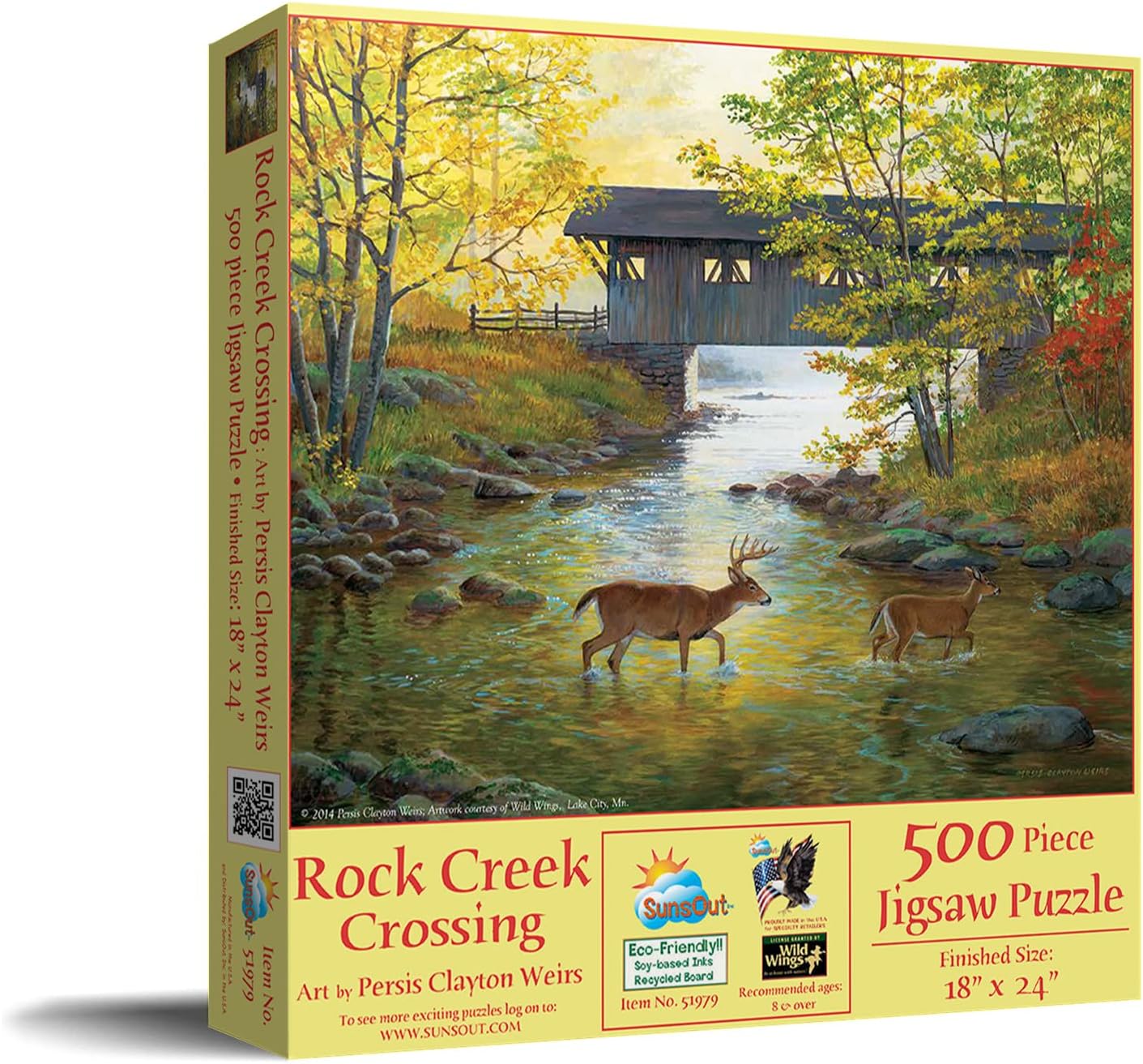 SUNSOUT INC - Rock Creek Crossing - 500 pc Jigsaw Puzzle by Artist: Persis Clayton Weirs - Finished Size 18" x 24" - MPN# 51979