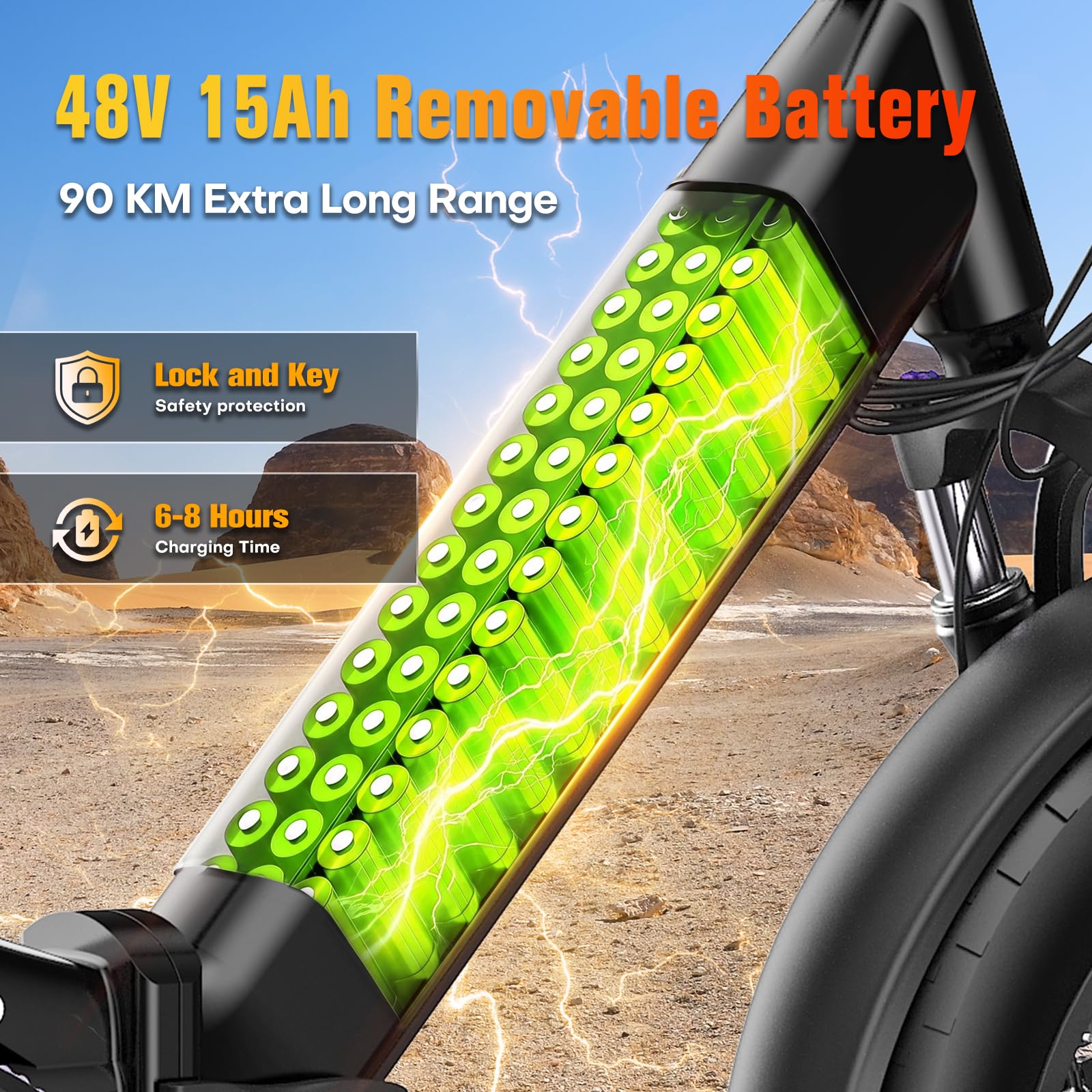 Vélo électrique pliable 20" Fat Bike 250 W, batterie amovible 48 V et 15 Ah, autonomie jusqu'à 90 km, changement de 7 vitesses, freins hydrauliques, vélo noir