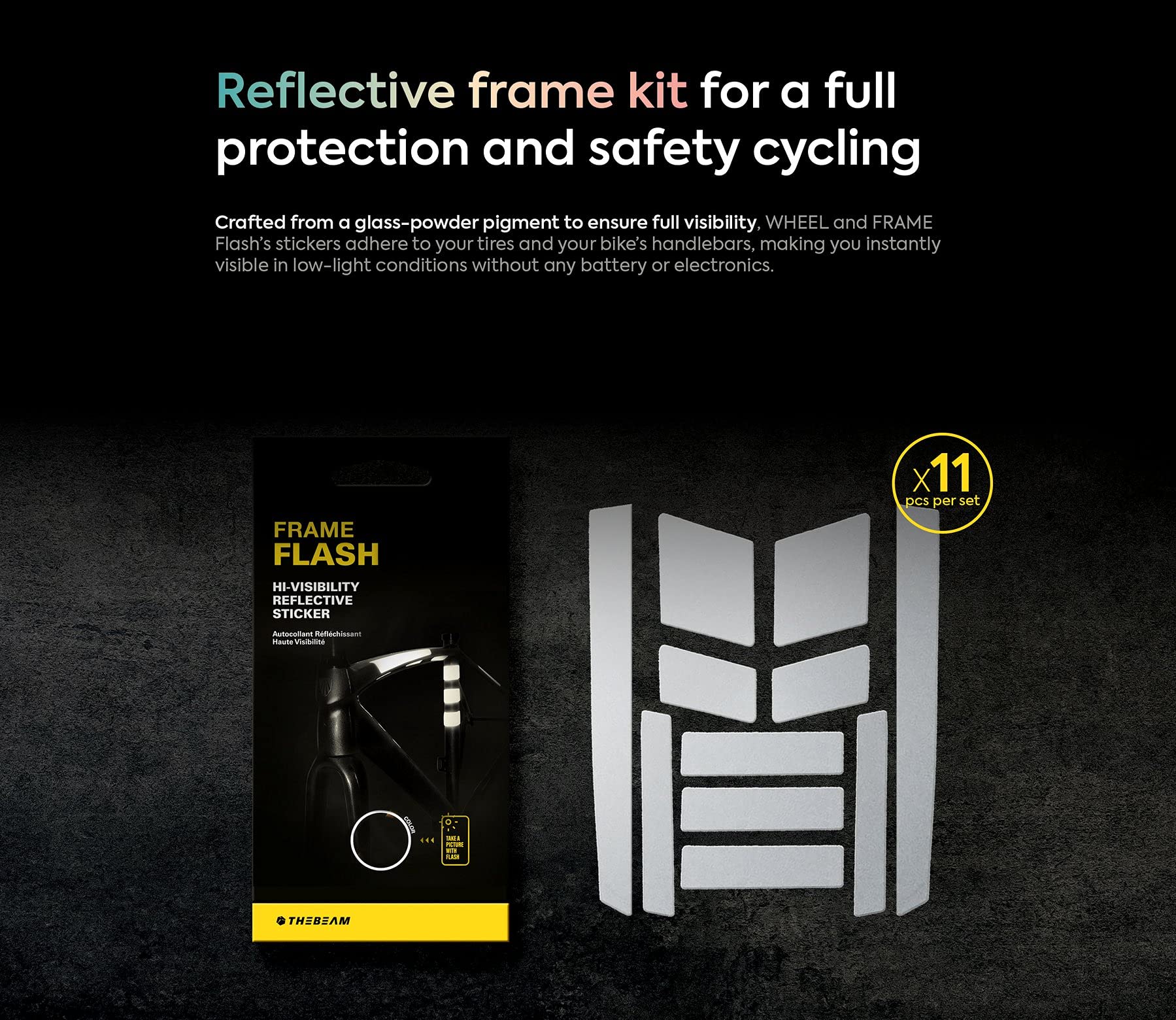 Frame Flash 2.0 - Autocollants Réfléchissants Pour Vélo - Visibilité 360° Sans Piles