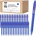 Blue Pens Bulk, 60 Pack Durawrite Retractable Ballpoint Pens | Blue Ink 1.0mm Medium Point Smooth Writing. Ideal Bulk Pens for School, Office, Teachers, Legal & Medical Use.