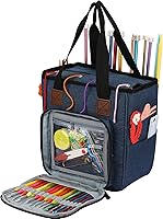 Vista 9 de LOOEN Yarn Knitting Storage Tote-Large Capacity Crochet Organizer Portable Travel Bag With Shoulder Strap Crochet Hooks Case for Unfinished Bulk