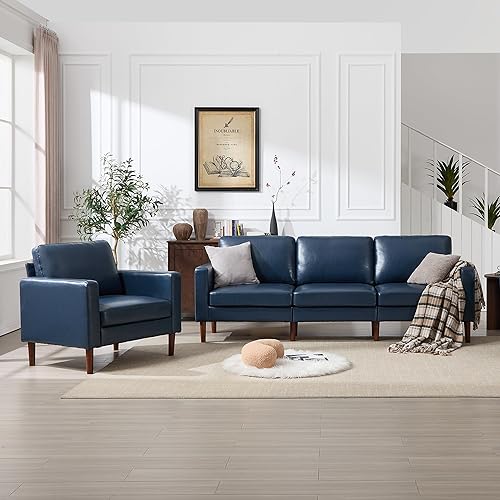 Kingfun 91.7" Faux Leather Sofa with Chair, 3 Seater Couch,