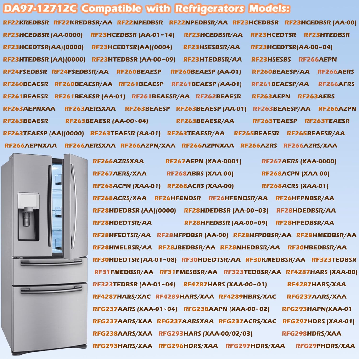 da97-12712c freezer door handle is compatible-for samsung freezer door handle, compatible model rf260beaesr rf263teaesr rf28hfedtsr rfg297hdrs rf4287hars