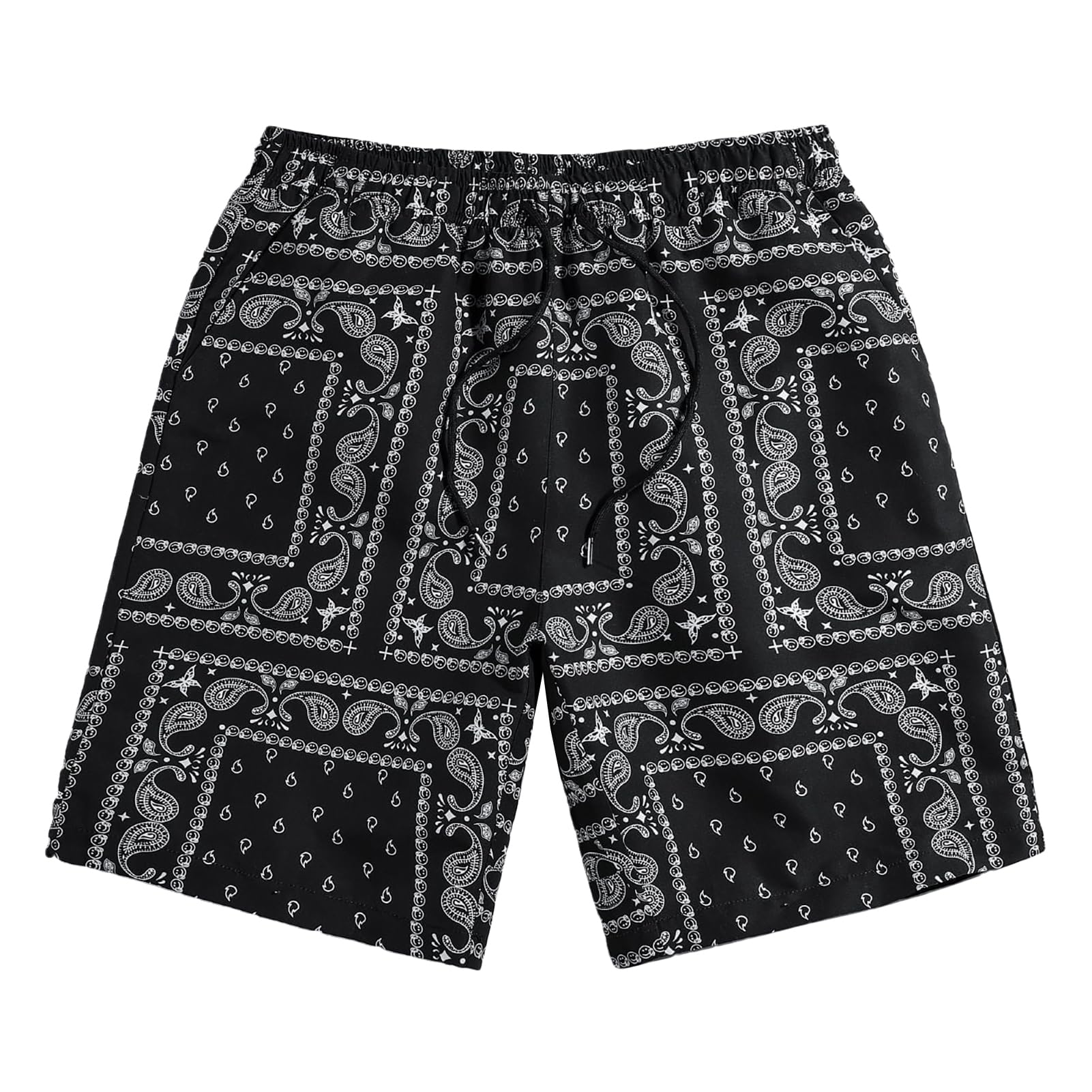 LEEYUSEN Men's Paisley Shorts Drawstring Bandana Print Casual Workout Athletic Basketball Beach Boxing Summer Shorts