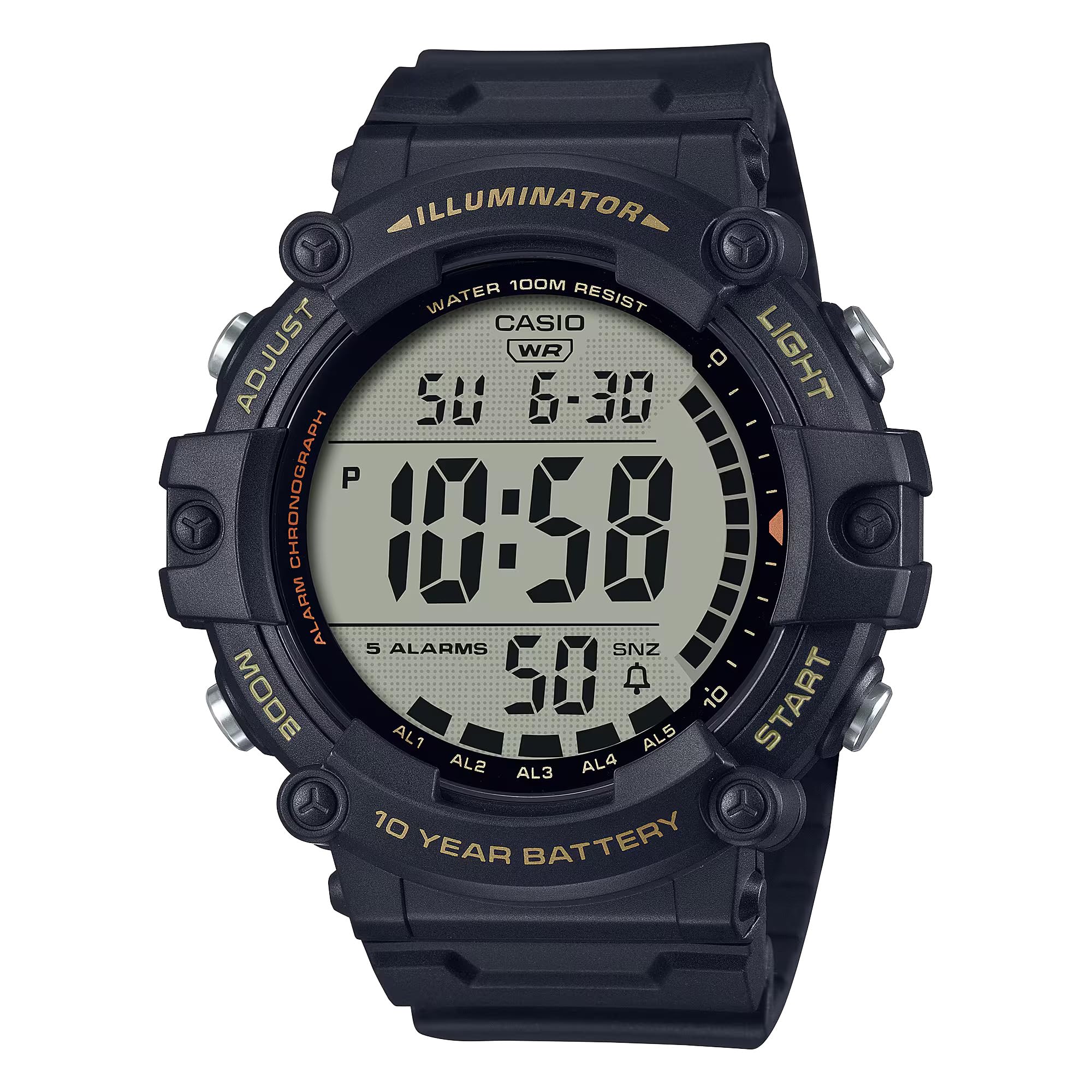 Casio Illuminator AE1500WH Series | 10-Year Battery | LED Backlight | 5-Alarms | 1/100 Sec Stopwatch | Men's Digital Watch