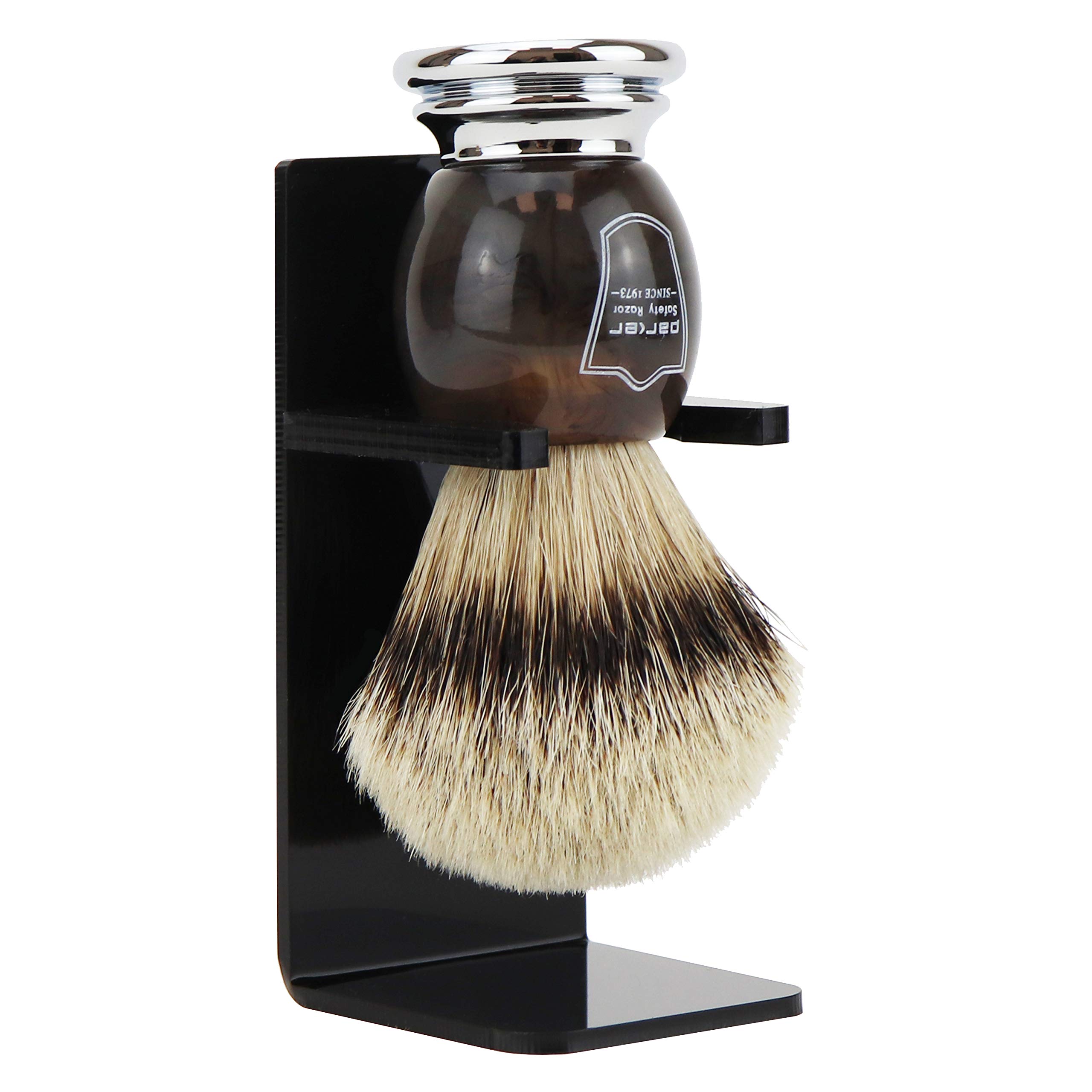 Parker Safety Razor Silvertip Badger Shaving BrushFaux Horn Handle